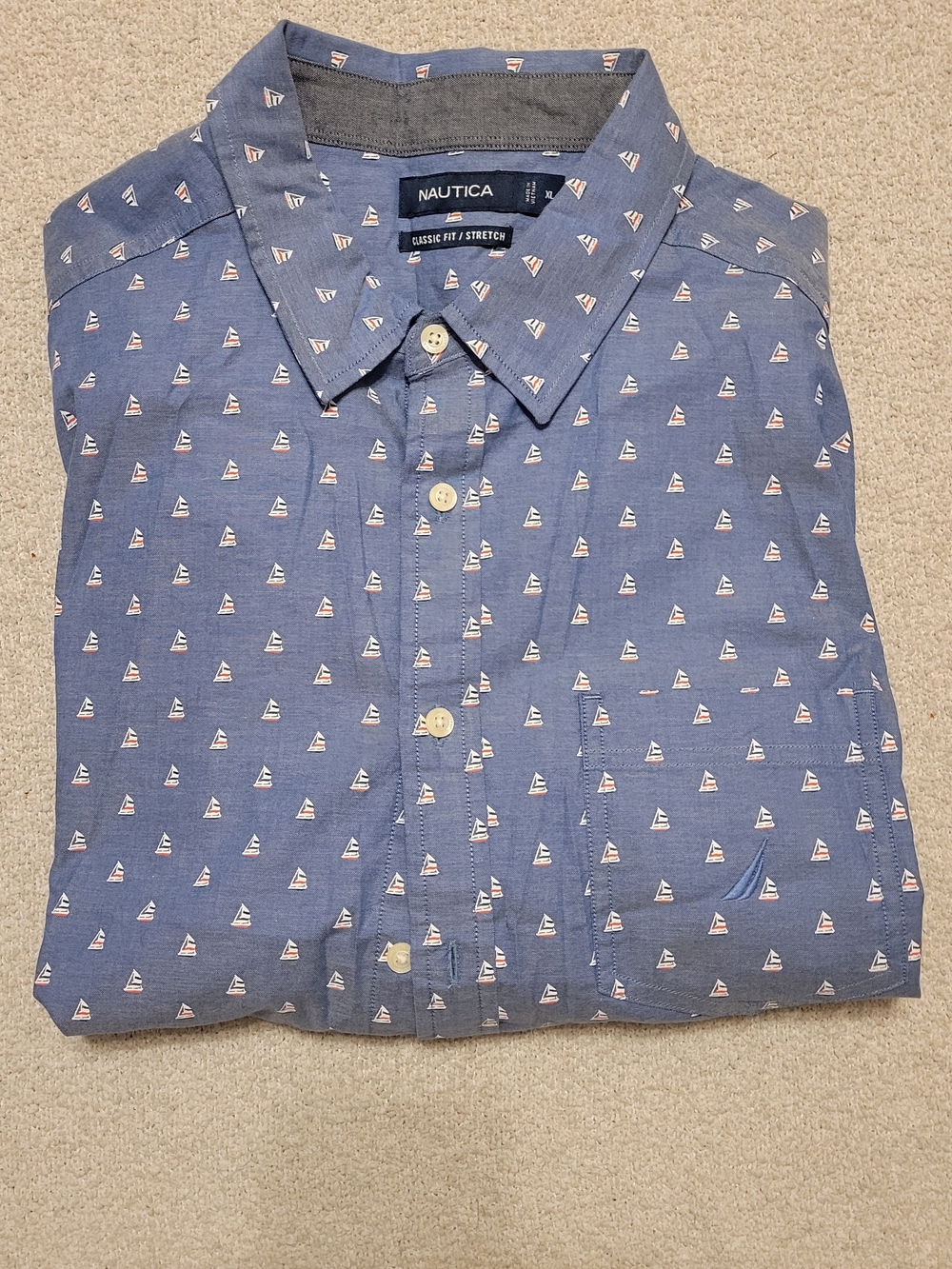 Nautica Men's Blue Sailboat-Print Button-Down Shirt XL